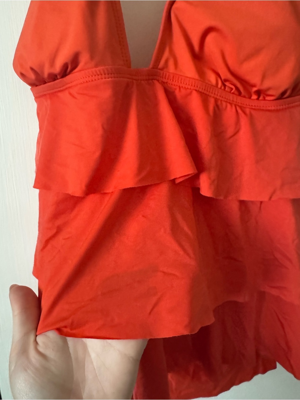 Kenneth Cole Reaction Dark Orange Ruffled Halter Tankini Set - Picture 3 of 9